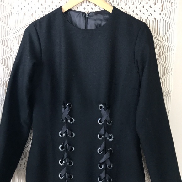 I-AM-ZOE by Otilia Mendez long sleeve wool mini lace up shift dress sz m… - Picture 3 of 11